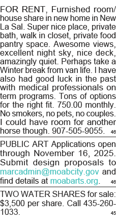 FOR RENT, Furnished room house share in new home in New La Sal  Super nice place, private bath, walk in closet, priva   