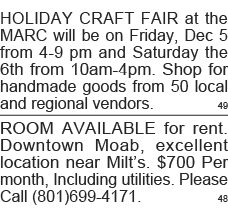 HOLIDAY CRAFT FAIR at the MARC will be on Friday, Dec 5 from 4-9 pm and Saturday the 6th from 10am-4pm  Shop for hand   