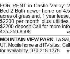 FOR RENT in Castle Valley: 2 Bed 2 Bath newer home on 4 5 acres of grassland  1 year lease   2200 per month plus util   