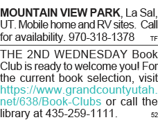 MOUNTAIN VIEW PARK, La Sal, UT  Mobile home and RV sites  Call for availability  970-318-1378 tf THE 2ND WEDNESDAY Bo   