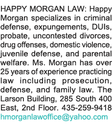 HAPPY MORGAN LAW: Happy Morgan specializes in criminal defense, expungements, DUIs, probate, uncontested divorces, dr   