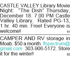 CASTLE VALLEY Library Movie Night:  The Dish  Thursday, December 18  7:00 PM Castle Valley Library  Rated PG-13, 1 hr   