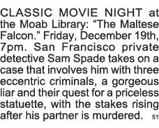 CLASSIC MOVIE NIGHT at the Moab Library:  The Maltese Falcon   Friday, December 19th, 7pm  San Francisco private dete   