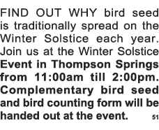 FIND OUT WHY bird seed is traditionally spread on the Winter Solstice each year  Join us at the Winter Solstice Event   