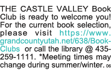 THE CASTLE VALLEY Book Club is ready to welcome you  For the current book selection, please visit https:  www grandco   