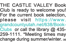 THE CASTLE VALLEY Book Club is ready to welcome you  For the current book selection, please visit https:  www grandco   