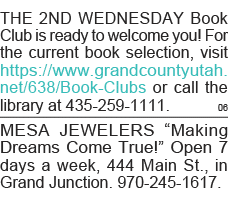 THE 2ND WEDNESDAY Book Club is ready to welcome you  For the current book selection, visit https:  www grandcountyuta   