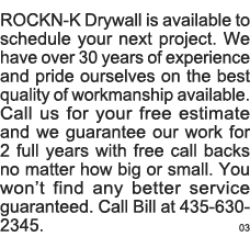 ROCKN-K Drywall is available to schedule your next project  We have over 30 years of experience and pride ourselves o   