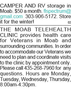 CAMPER AND RV storage in Moab   50 a month  flspectrum gmail com 303-906-5172  Store it for the winter   02 THE MOAB    