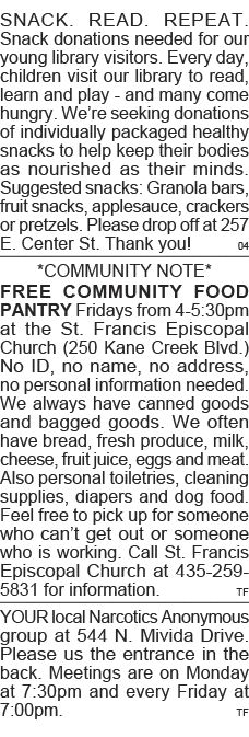 SNACK  READ  REPEAT  Snack donations needed for our young library visitors  Every day, children visit our library to    