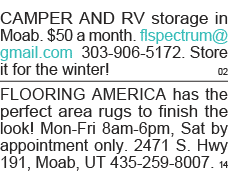 CAMPER AND RV storage in Moab   50 a month  flspectrum gmail com 303-906-5172  Store it for the winter   02 FLOORING    