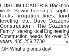 CUSTOM LOADER & Backhoe work  Sewer hook-ups, septic tanks, irrigation lines, land leveling, etc  Dave Cozzens Constr   