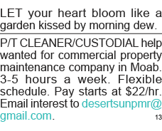 LET your heart bloom like a garden kissed by morning dew  P T CLEANER CUSTODIAL help wanted for commercial property m   