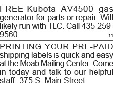 FREE-Kubota AV4500 gas generator for parts or repair  Will likely run with TLC  Call 435-259-9560  11 Printing your p   