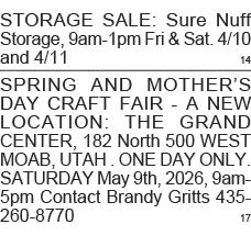STORAGE SALE: Sure Nuff Storage, 9am-1pm Fri & Sat  4 10 and 4 11 14 SPRING AND MOTHER S DAY CRAFT FAIR - A NEW LOCAT   