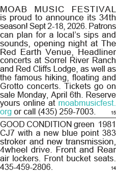 MOAB MUSIC FESTIVAL is proud to announce its 34th season  Sept 2-18, 2026  Patrons can plan for a local s sips and so   
