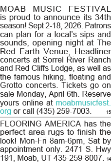 MOAB MUSIC FESTIVAL is proud to announce its 34th season  Sept 2-18, 2026  Patrons can plan for a local s sips and so   