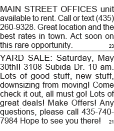 MAIN STREET OFFICES unit available to rent  Call or text (435) 260-9328  Great location and the best rates in town  A   
