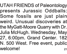 UTAH FRIENDS of Paleontology presents Jurassic Oddballs: Some fossils are just plain weird  Unusual discoveries at th   