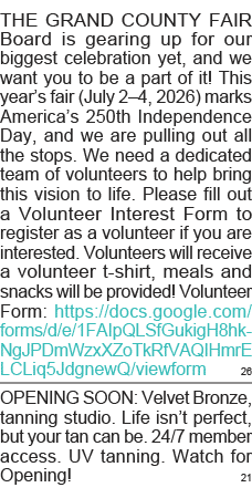 THE GRAND COUNTY FAIR Board is gearing up for our biggest celebration yet, and we want you to be a part of it  This y   