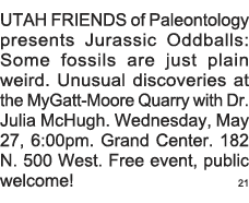 UTAH FRIENDS of Paleontology presents Jurassic Oddballs: Some fossils are just plain weird  Unusual discoveries at th   