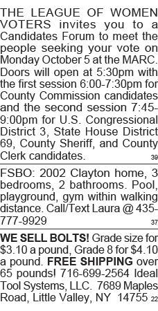 THE LEAGUE OF WOMEN VOTERS invites you to a Candidates Forum to meet the people seeking your vote on Monday October 5   
